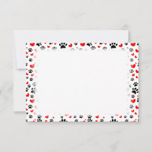 Random Dog Paw Prints And Red Hearts Blank Note Card