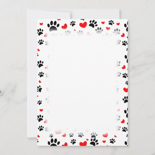 Random Dog Paw Prints And Red Hearts Border Announcement