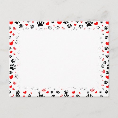 Random Dog Paw Prints And Red Hearts Border Pet Postcard