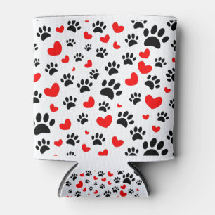 Random Dog Paw Prints And Red Hearts Can Cooler