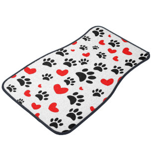 Random Dog Paw Prints And Red Hearts Car Floor Mat