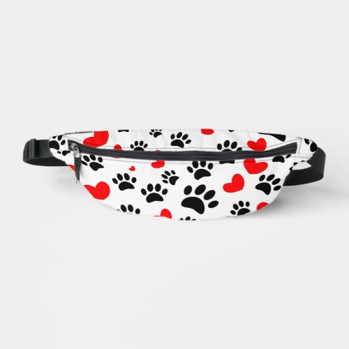 Random Dog Paw Prints And Red Hearts Fanny Pack