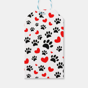 Random Dog Paw Prints And Red Hearts Gift Tags