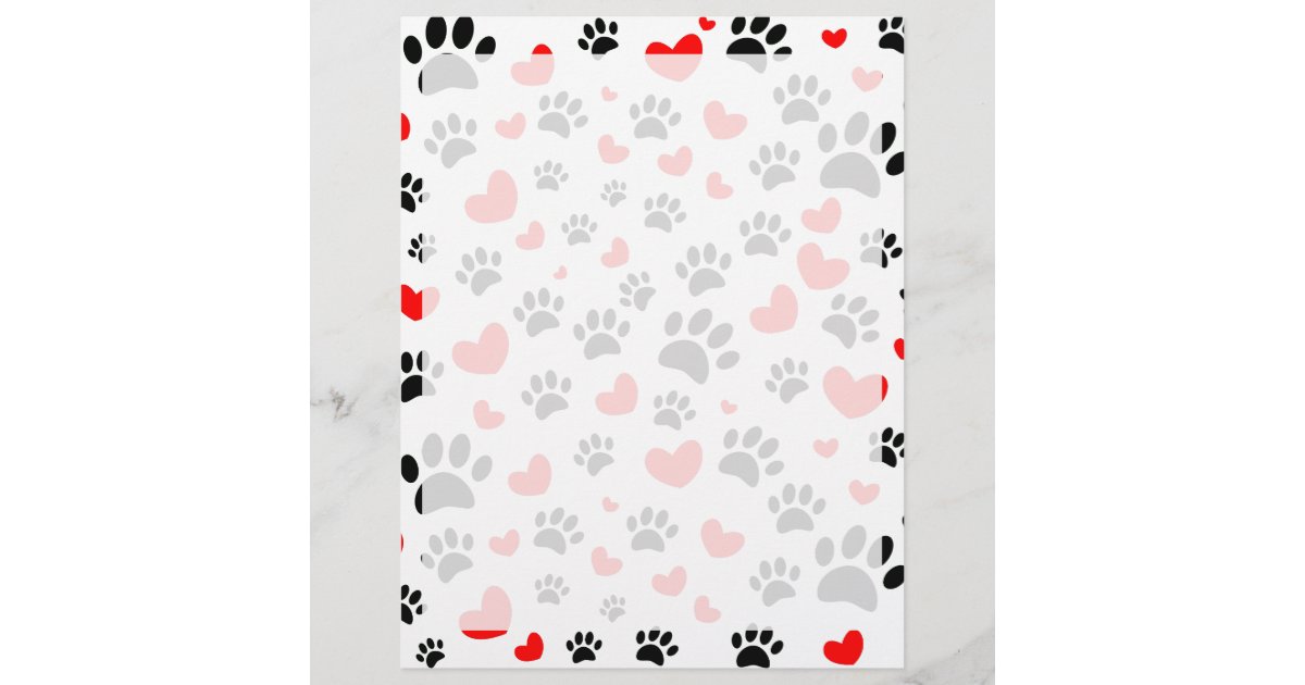 Random Dog Paw Prints And Red Hearts Letterhead Zazzle