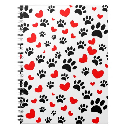 Random Dog Paw Prints And Red Hearts Notebook