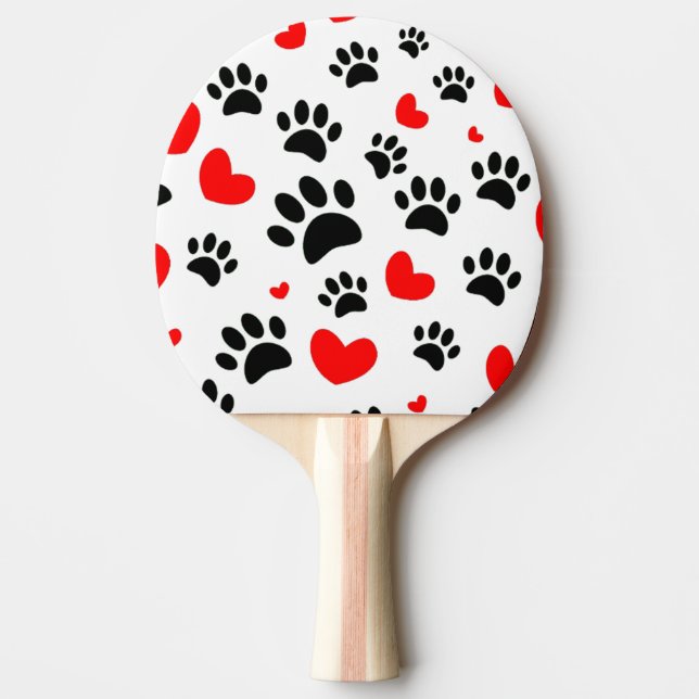 Random Dog Paw Prints And Red Hearts Ping Pong Paddle (Front)
