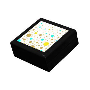 Random Dots Yellow Turqoise White Gold Keepsake Box