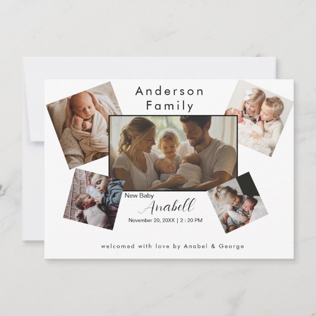 Random Family Photo Collage Birth Announcement  (Front)