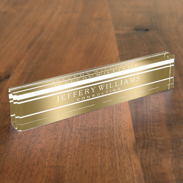 Random Gold And White Modern Stripes Nameplate (Side)