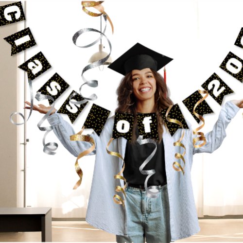 Random Gold Dot Patten Class of Graduation Bunting Flags