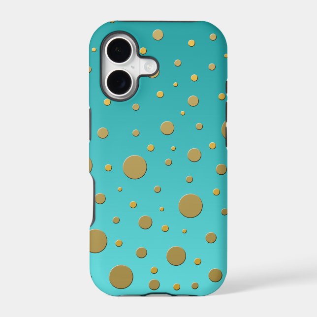Random Gold Dots on Turquoise Modern Pattern Iphone Case (Back)