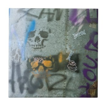 Random Graffiti: Scam Skulls On Pipe Redux Tile by leehillerloveadvice at Zazzle