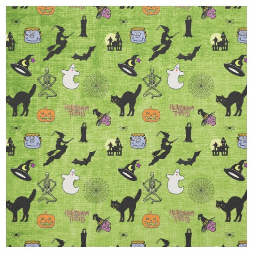 Random Halloween Iconic Pattern Green BG Fabric | Zazzle