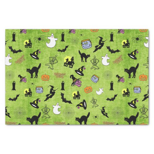 Random Halloween Iconic Pattern Green BG Tissue Paper