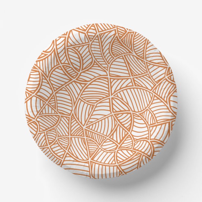 Random Leaf Mosaic Dark Orange Paper Bowls (Front)
