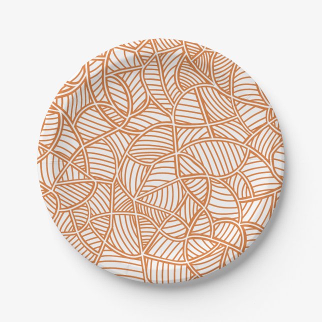 Random Leaf Mosaic Dark Orange Paper Plates (Front)