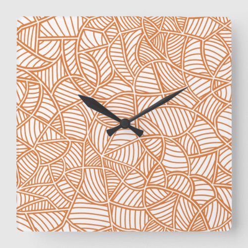 Random Leaf Mosaic Dark Orange Square Wall Clock