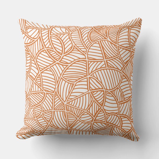 Random Leaf Mosaic Dark Orange Throw Pillow (Front)