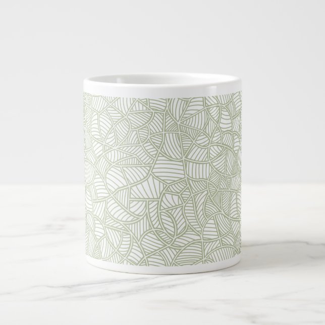 Random Leaf Mosaic Pale Green Giant Coffee Mug (Front)
