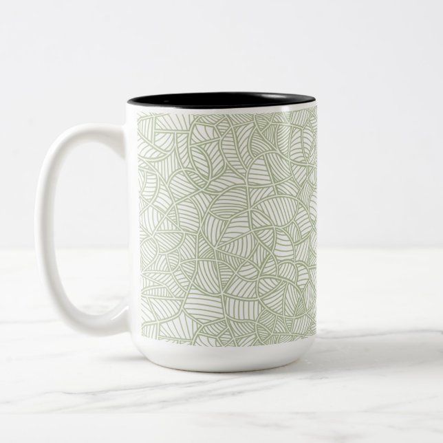 Random Leaf Mosaic Pale Green Two-Tone Coffee Mug (Left)
