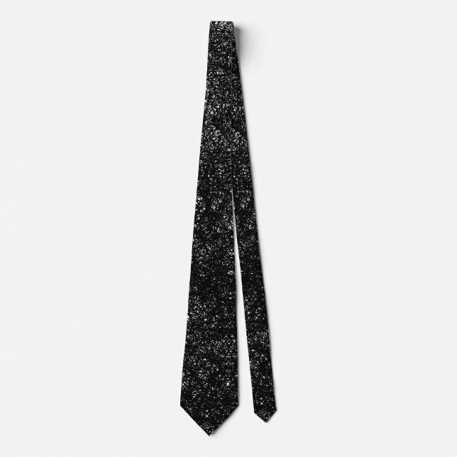 Random lines - Black with White on Black Neck Tie (Front)