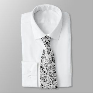Random lines - White on Black Neck Tie