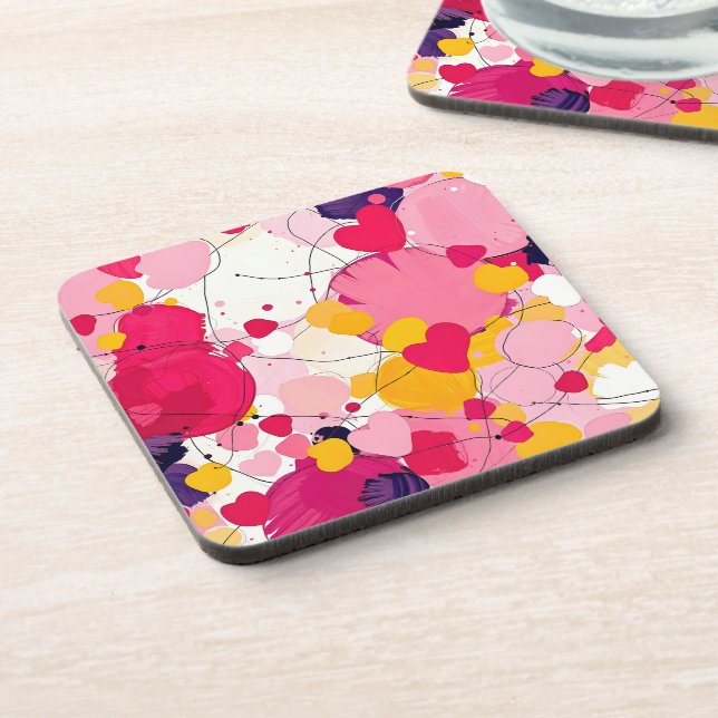 "Random Love Thoughts" - Colourful Abstract Beverage Coaster (Left Side)