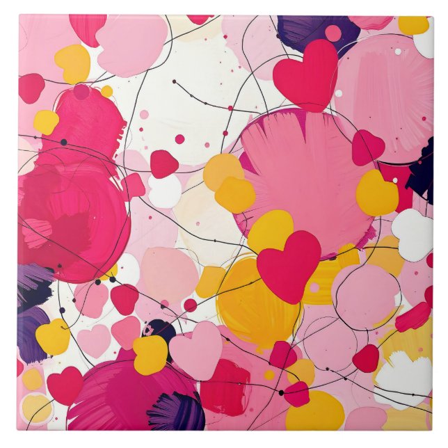 "Random Love Thoughts" - Colourful Abstract Ceramic Tile (Front)