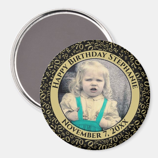 Random Number Pattern 70th Birthday Black/Gold Magnet (Front/Back)