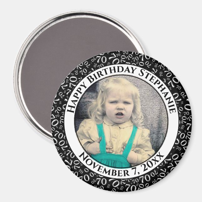 Random Number Pattern 70th Birthday Black/White Magnet (Front/Back)