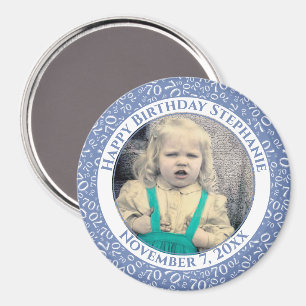 Random Number Pattern 70th Birthday Blue/White Magnet
