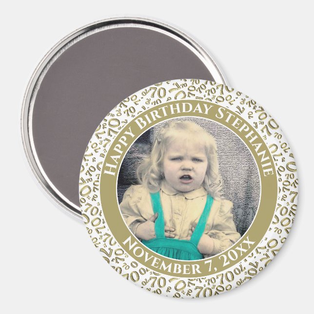 Random Number Pattern 70th Birthday Gold/White Magnet (Front/Back)