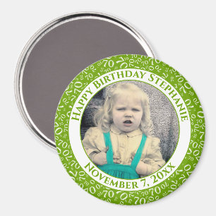 Random Number Pattern 70th Birthday Green/White Magnet