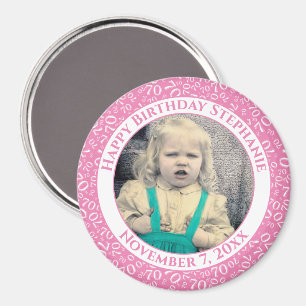 Random Number Pattern 70th Birthday Pink/White Magnet