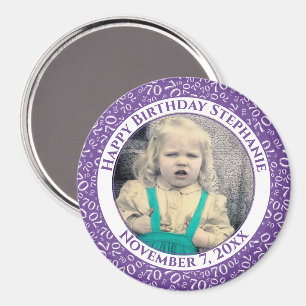 Random Number Pattern 70th Birthday Purple/White Magnet