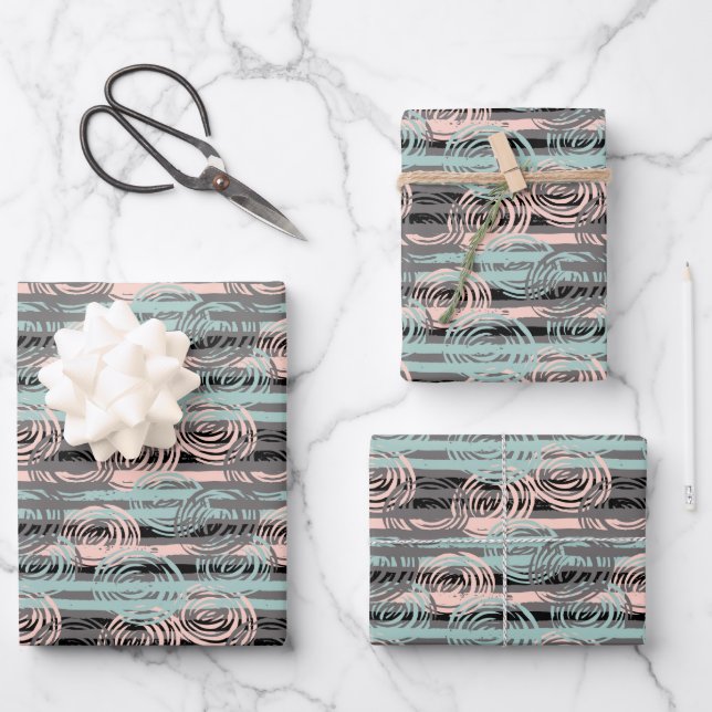 Random Painted Pastel Roses Stripes Wrapping Paper Sheets (Front)