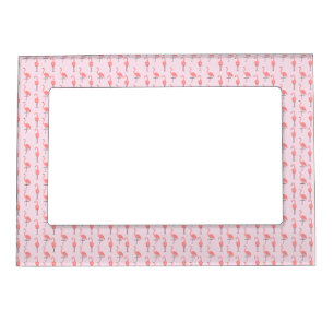 Random Pink Flamingo Bird Pattern Magnetic Frame
