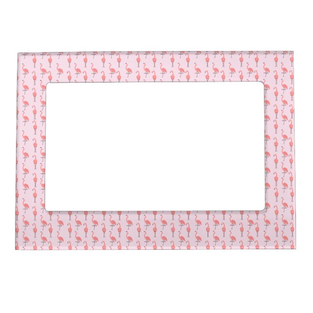 Random Pink Flamingo Bird Pattern Magnetic Frame (Front)