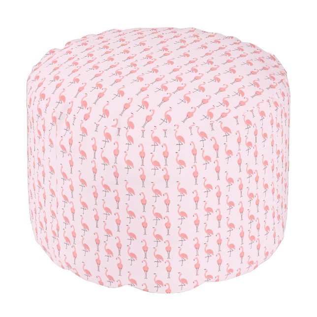 Random Pink Flamingo Bird Pattern Pouf (Angled Back)