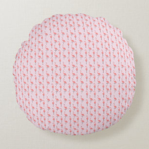 Random Pink Flamingo Bird Pattern Round Pillow