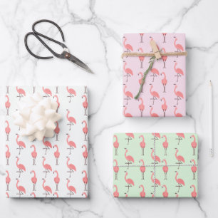 Random Pink Flamingo Bird Pattern Wrapping Paper Sheets