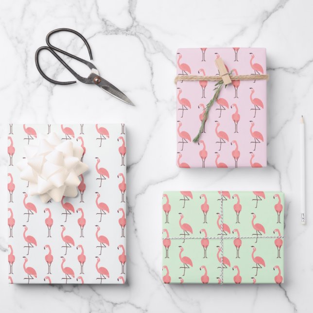 Random Pink Flamingo Bird Pattern Wrapping Paper Sheets (Front)