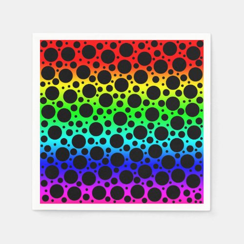 Random Polka Dots _ Black on Rainbow Napkins