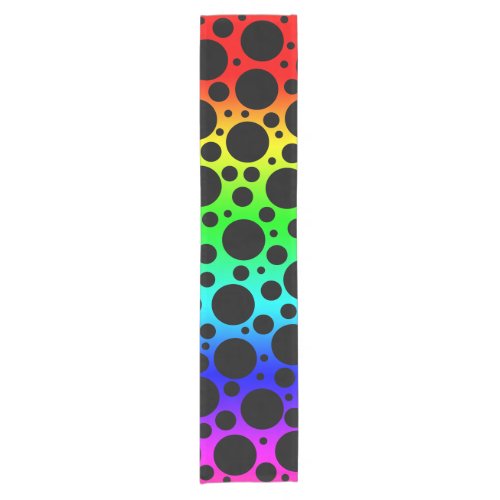 Random Polka Dots _ Black on Rainbow Short Table Runner