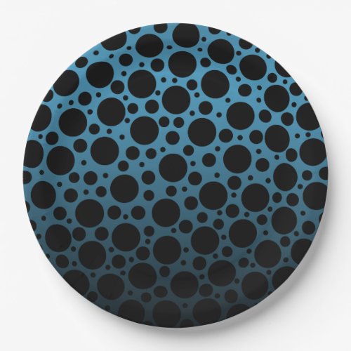 Random Polka Dots _ Peacock Blue to Black Gradient Paper Plates