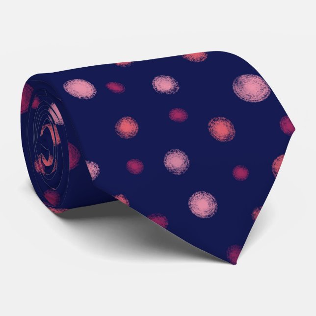 Random Rustic Dots, Coral, Pink, Navy Blue Neck Tie (Rolled)