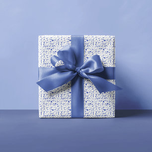 Random Sized Blue-Violet Polka Dots on White Wrapping Paper