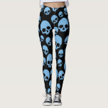 Random Skull Pattern Blue Black Leggings