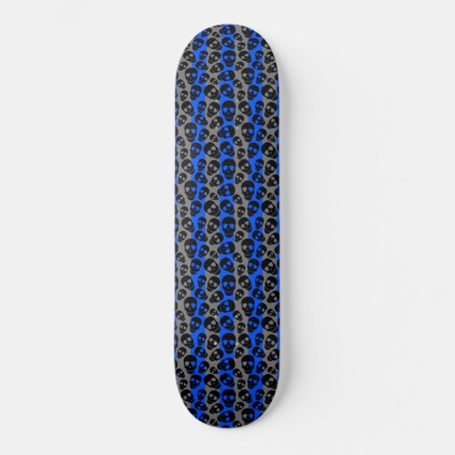 Random Skulls Blue Gray Stripes Skateboard