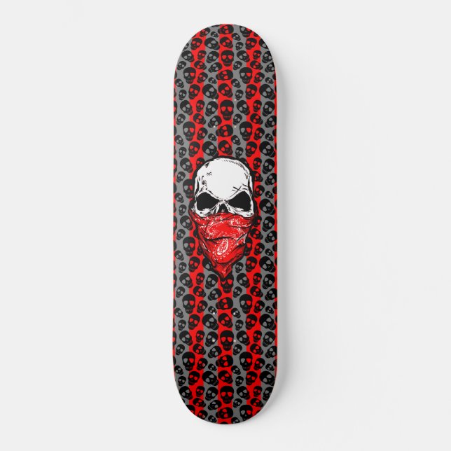 Random Skulls Pattern Red Bandana Skull Skateboard (Front)